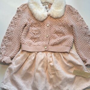 Rachel Zoe Blush Knit Cardigan with Faux Fur Collar & Skirt